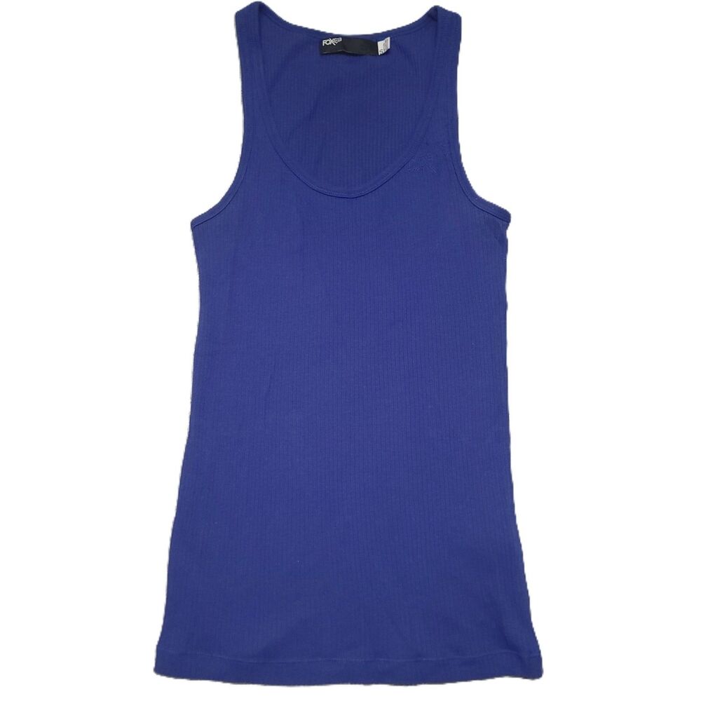 Fox Racing Tank Top Womens S Blue Ribbed Embroidered Logo Stretch